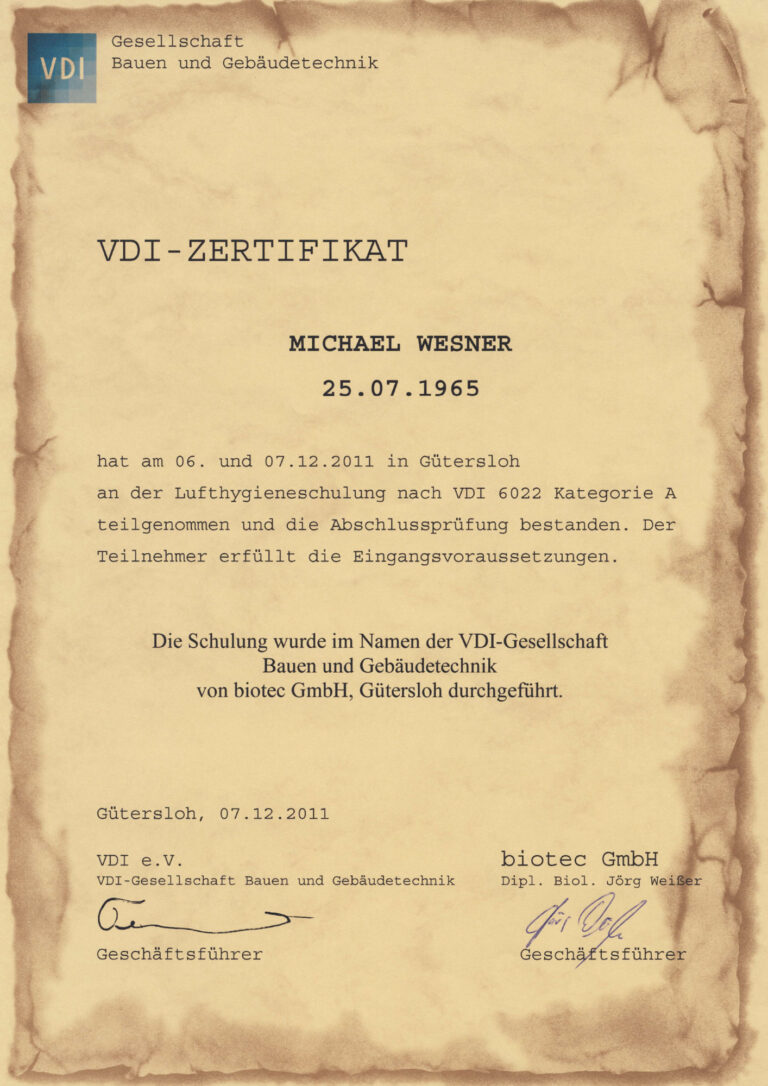 Zertifikat - VDI Verein Deutscher Ingenieure e.V.